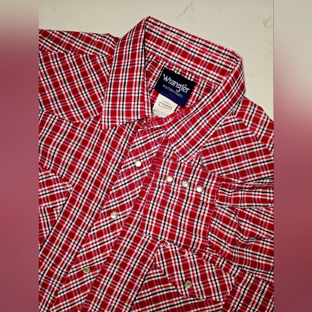 Vintage Wrangler RED Plaid 80s 90s  Pearl Snap Western Cowboy‎ Rancher Shirt 2XT